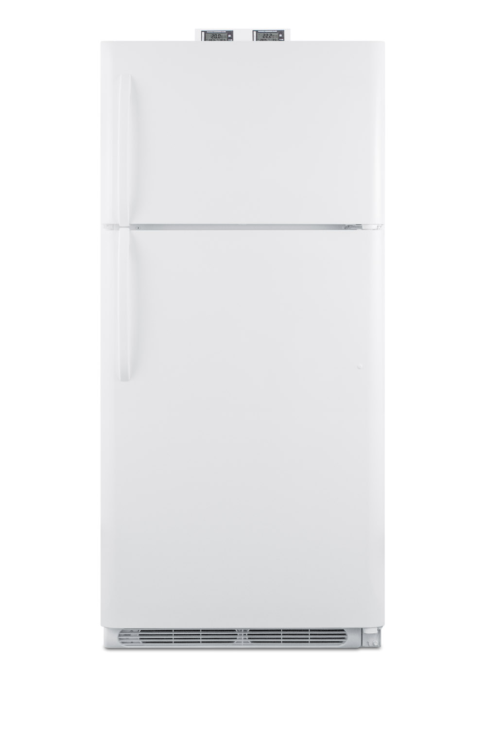18 cu.ft. break room refrigerator-freezer in white with NIST calibrated alarm/thermometers